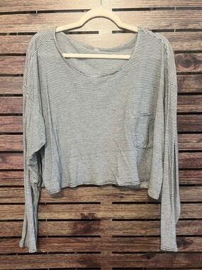 American Apparel Striped Long Sleeve Crop Top OS circa 2013